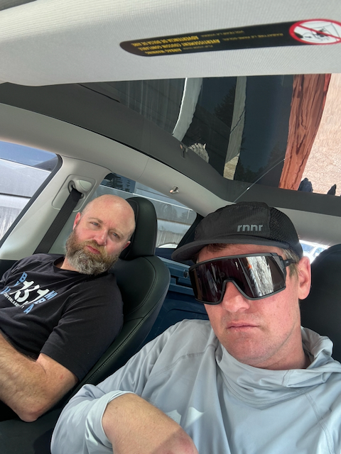 Kevin and Graham selfie in the car on the drive to Shasta